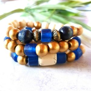 8 for $15 * Set of 3 Wood Resin Metal & Ceramic Beads Bracelet
